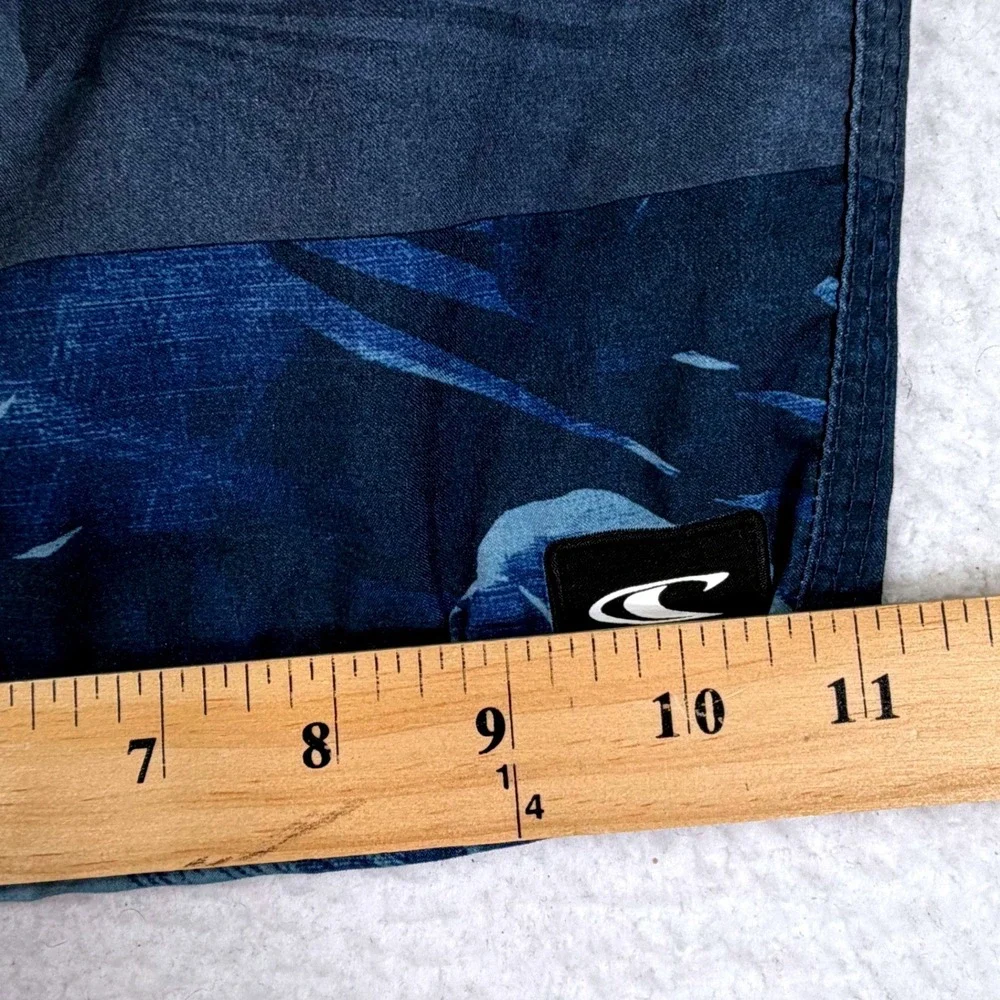 O'Neill Board Shorts Mens 38‎ Blue Tropical Palm Leaf Striped Swim Trunks